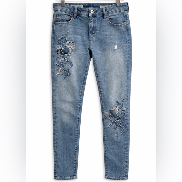 Pilcro and the Letterpress Denim - Pilcro and the Letterpress Blue Embroidered Boyfriend Jeans